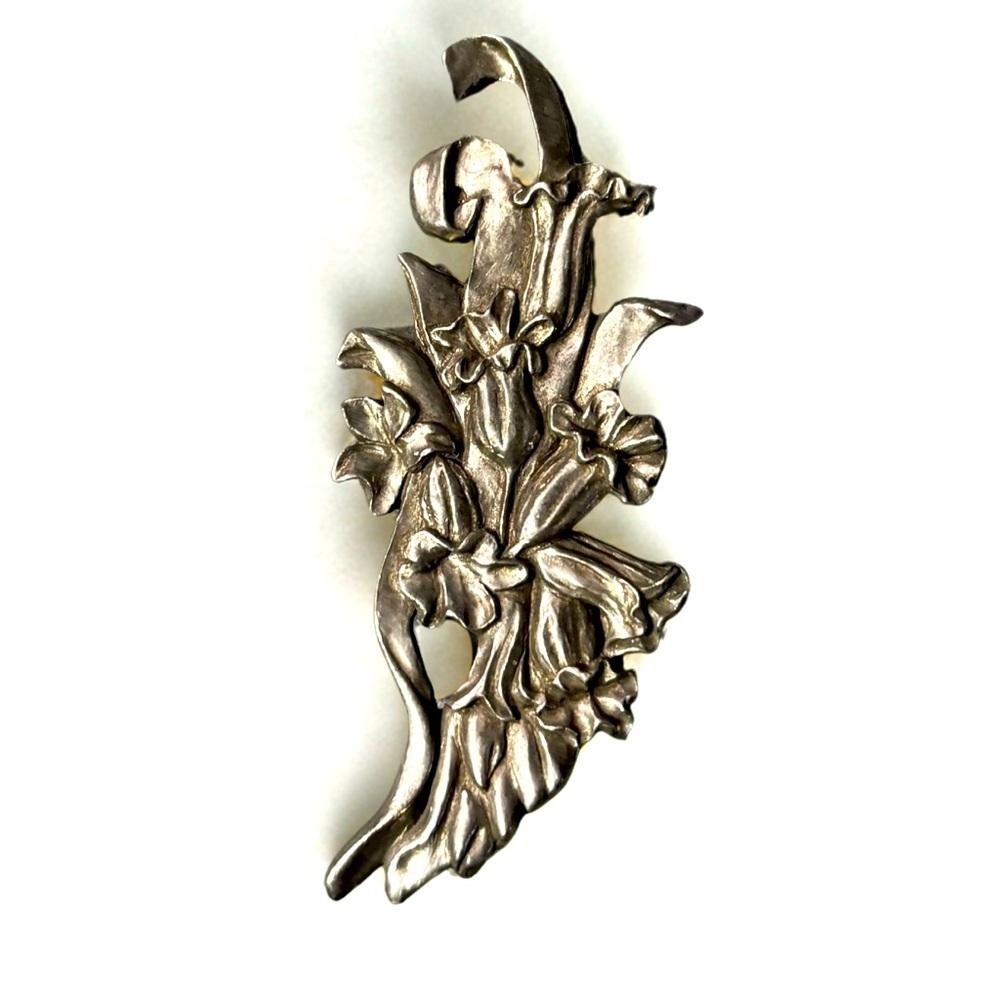 Vintage Flower Bouquet Pewter Brooch Pin 1990 Seagull Pewter Made in Canada 🇨🇦